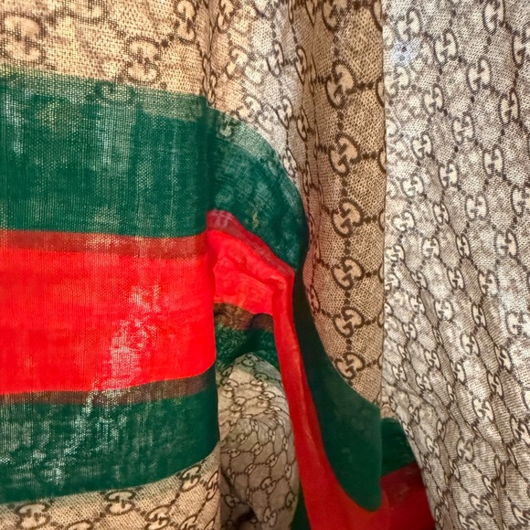Gucci Designer Patterned Scarf with Red and Green Accents - Picture 1 of 4